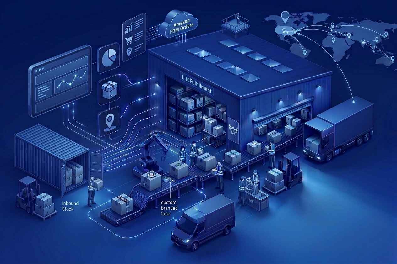 Amazon FBM order fulfillment operations at Lite Fulfillment in Wilmington, Delaware