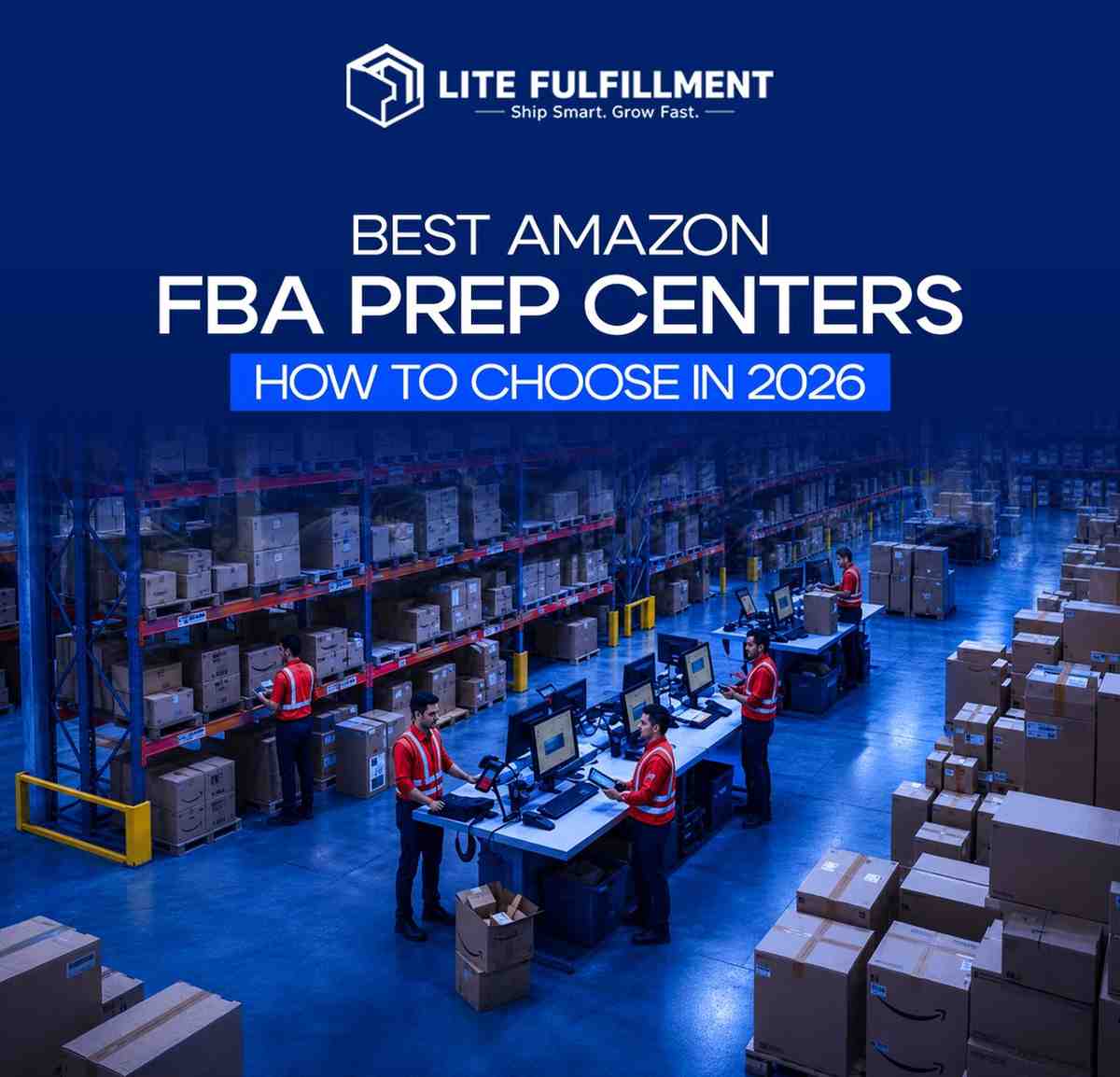 Warehouse staff evaluating an Amazon FBA prep center workflow