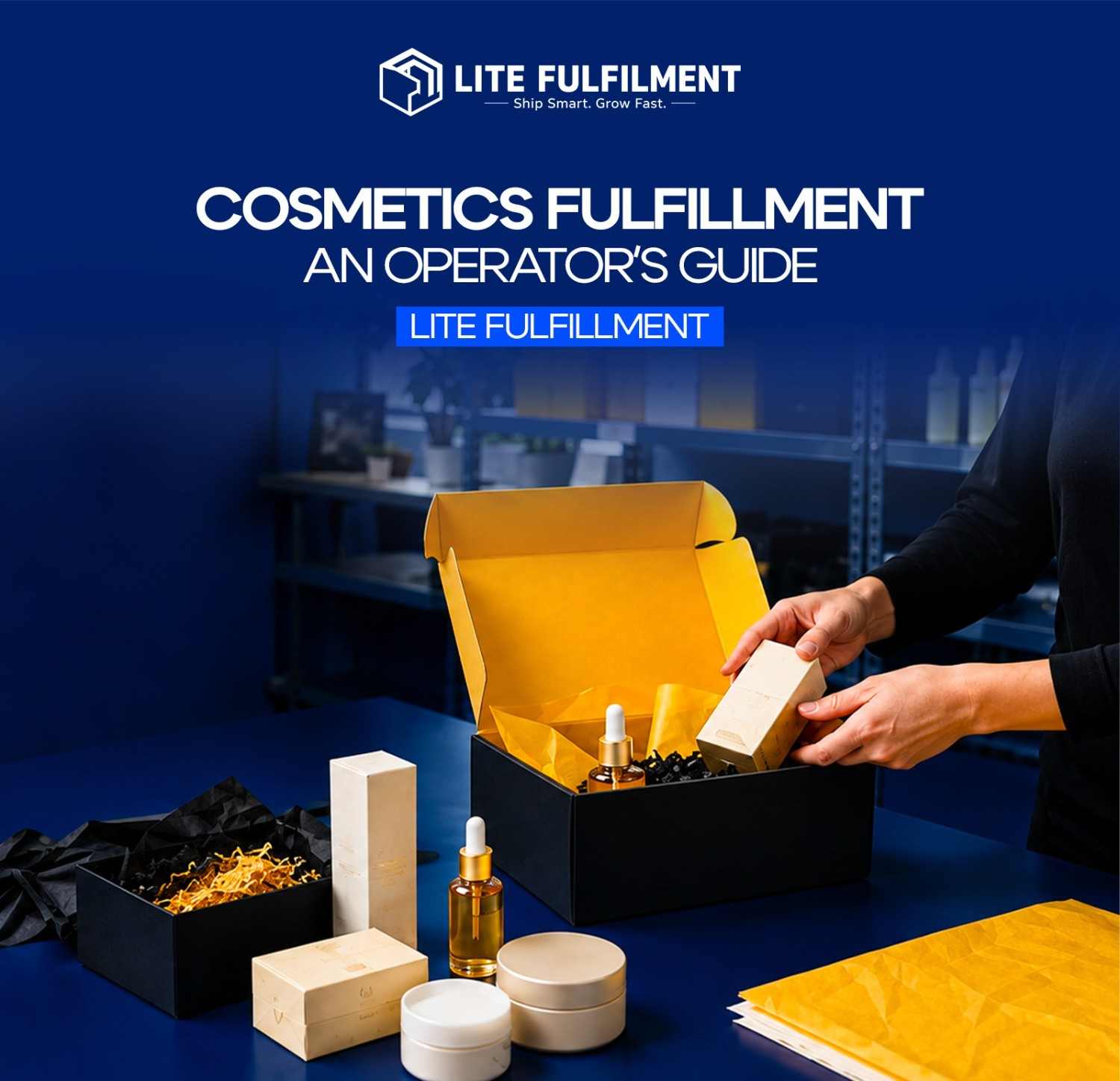 Beauty products being picked by expiration date in a cosmetics fulfillment warehouse