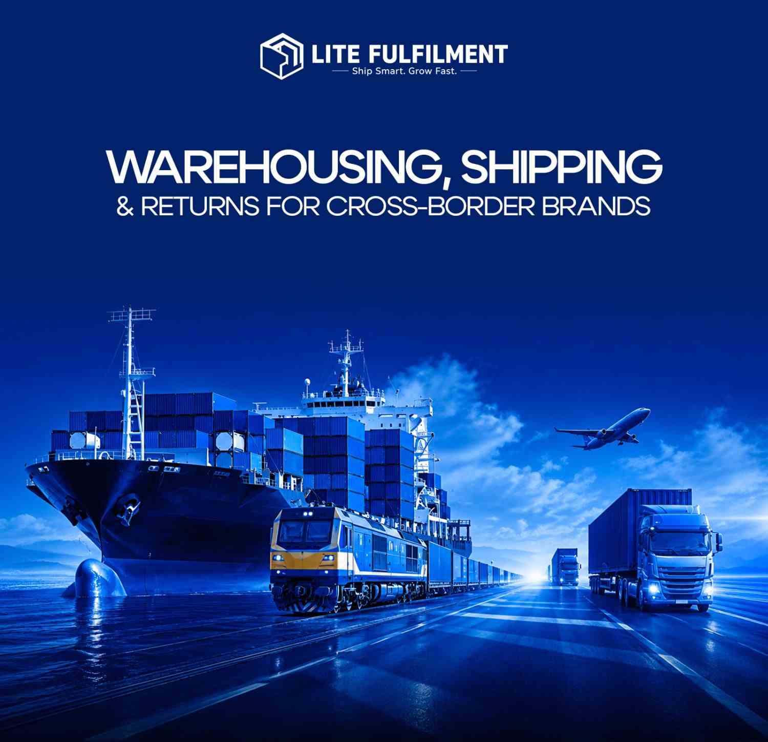 Packages being prepared for international shipping with customs documentation in a global fulfillment warehouse