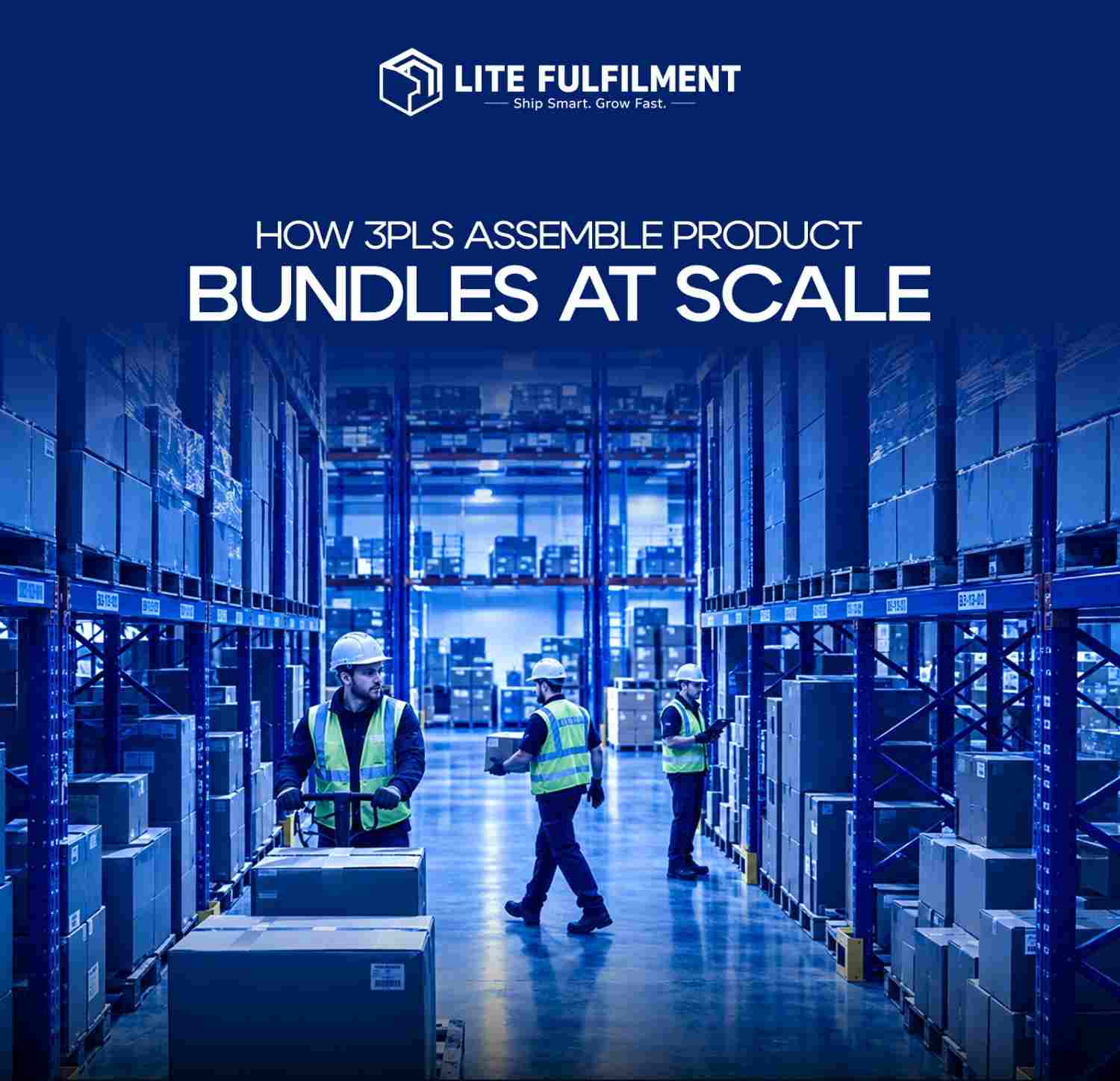 Warehouse workers assembling product bundles at a packing workstation inside a Delaware fulfillment center